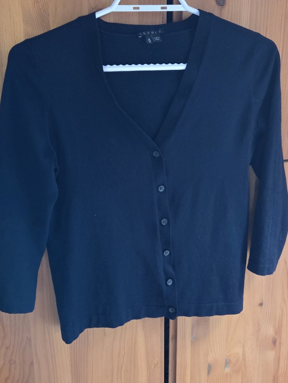 Theory Women's Navy Blue V Neck Wool 3/4 Sleeve Cardigan Size 8